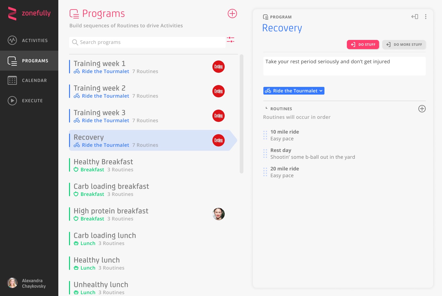 A variant of the programme detail without a cover image, with the contextual action controls placed in a row at the top of the panel.